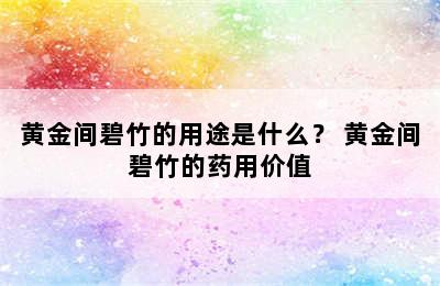 黄金间碧竹的用途是什么？ 黄金间碧竹的药用价值